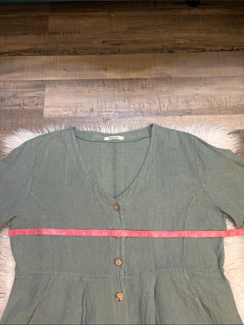 Woolovers 100% linen button front midi dress short sleeves and pockets 14 - Picture 4 of 9